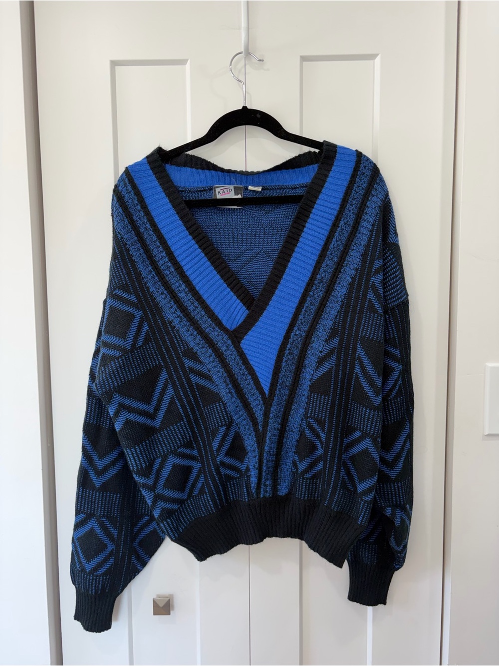 Vintage Blue & Black V-Neck Sweater
